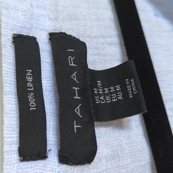 Tahari oversized blue linen boho button-up shirt textured women's size M - Picture 2 of 4